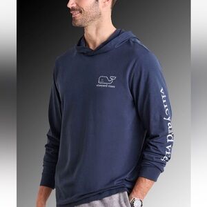 Vineyard Vines Vintage Whale Long Sleeve Hoodie T Shirt Blue Men's Size XXL